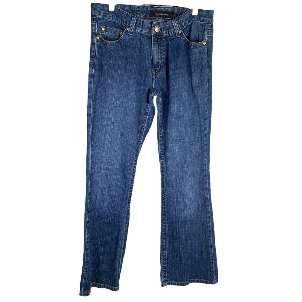 CALVIN KLEIN JEANS Low Rise Flare Women 12 Blue Denim Medium Wash Cotton Stretch